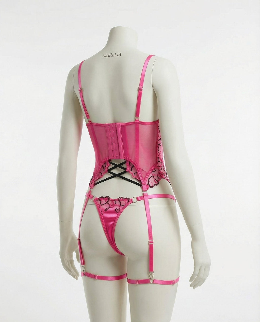 Lace Overlay Corset With Garter Straps - AR UNIVERSALghntshLingerie Set