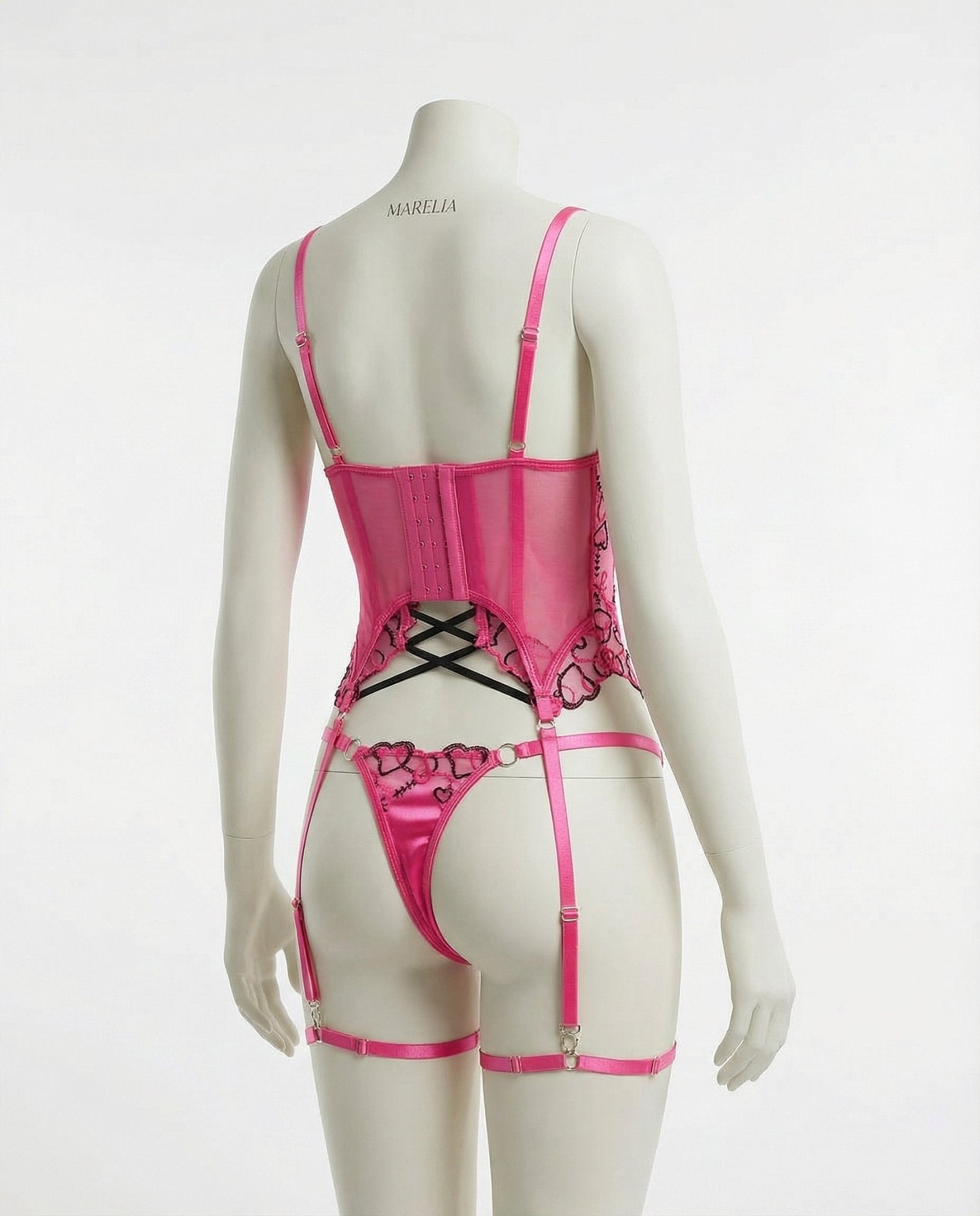 Lace Overlay Corset With Garter Straps - AR UNIVERSALghntshLingerie Set