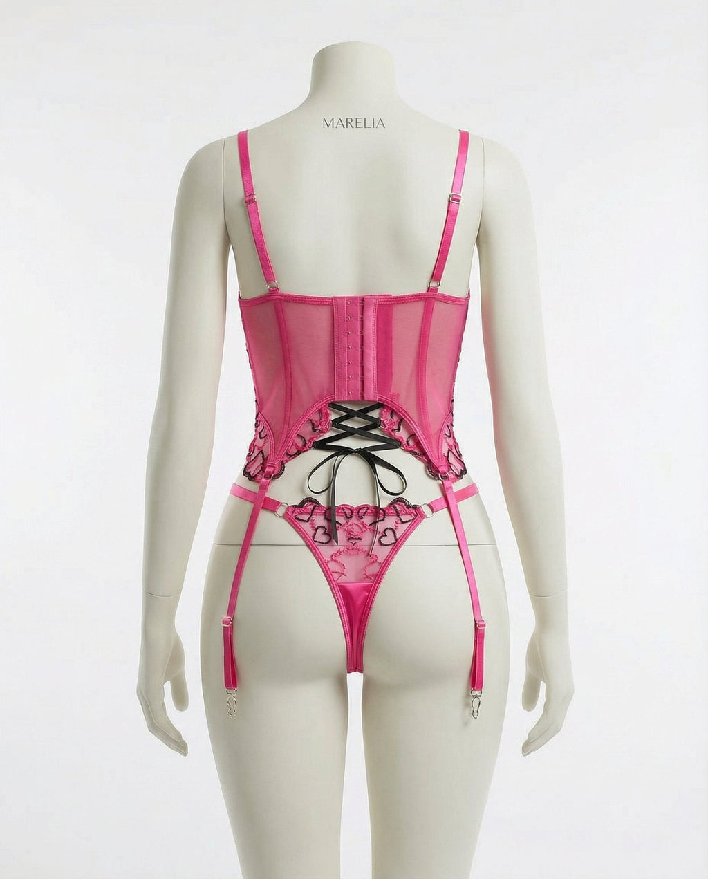 Lace Overlay Corset With Garter Straps - AR UNIVERSALghntshLingerie Set