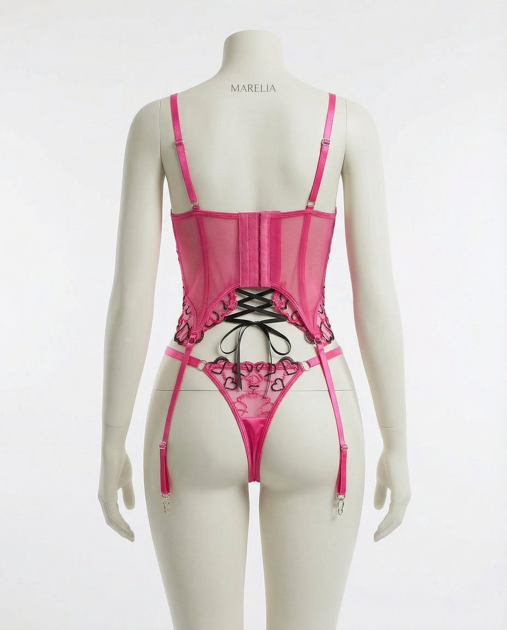 Lace Overlay Corset With Garter Straps - AR UNIVERSALghntshLingerie Set