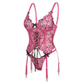 Lace Overlay Corset With Garter Straps - AR UNIVERSALghntshLingerie Set