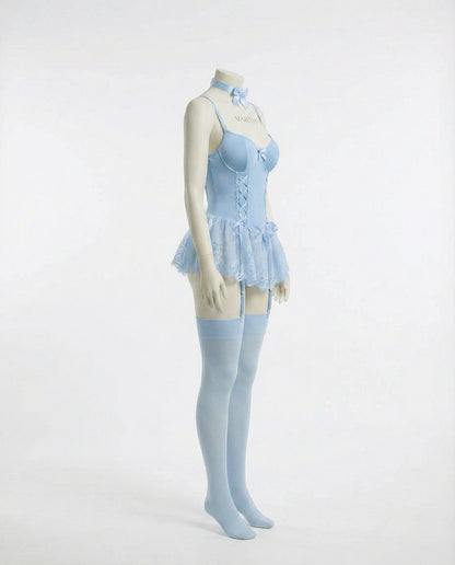 Lace Ruffle Bustier Teddy With Garter Straps