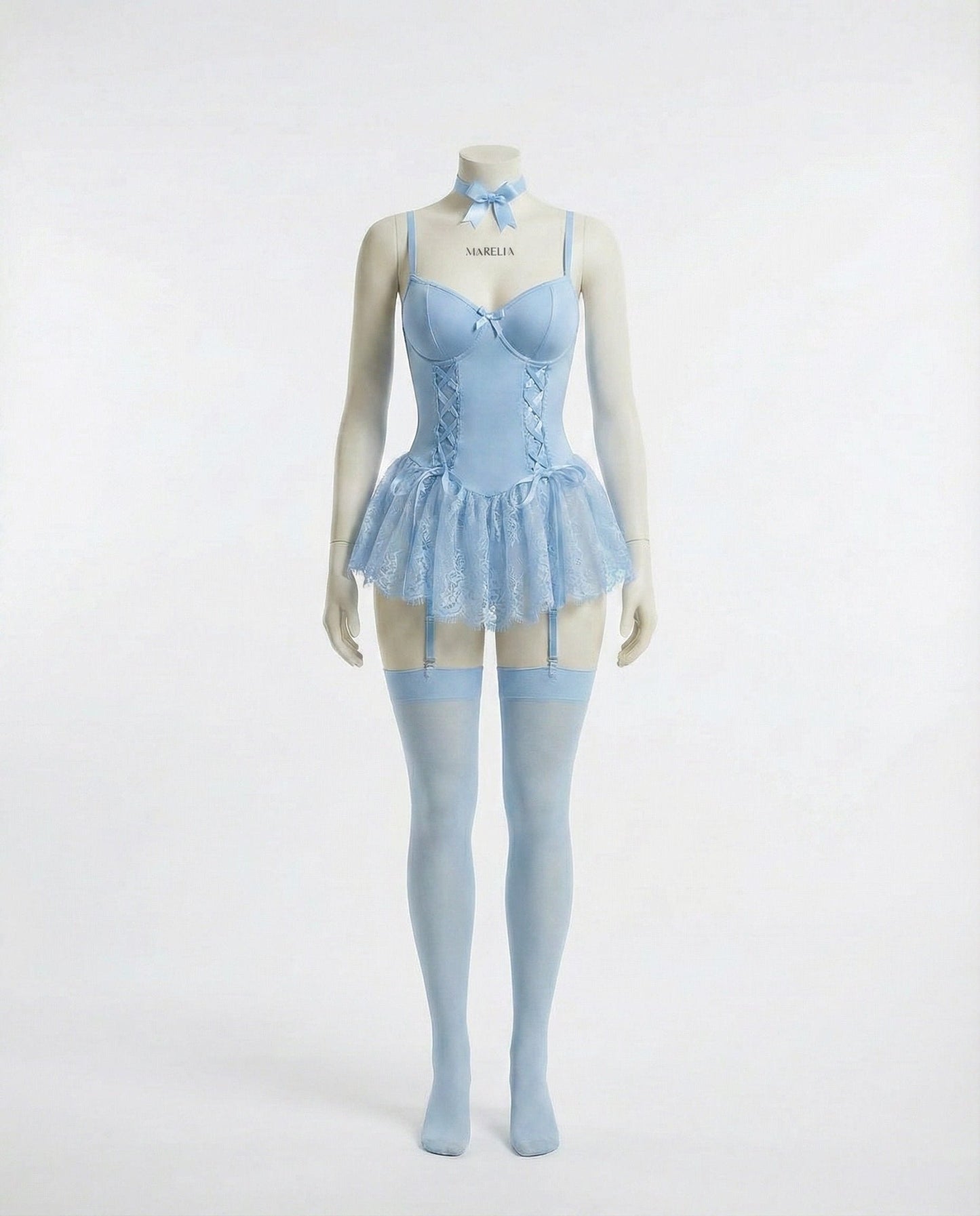 Lace Ruffle Bustier Teddy With Garter Straps