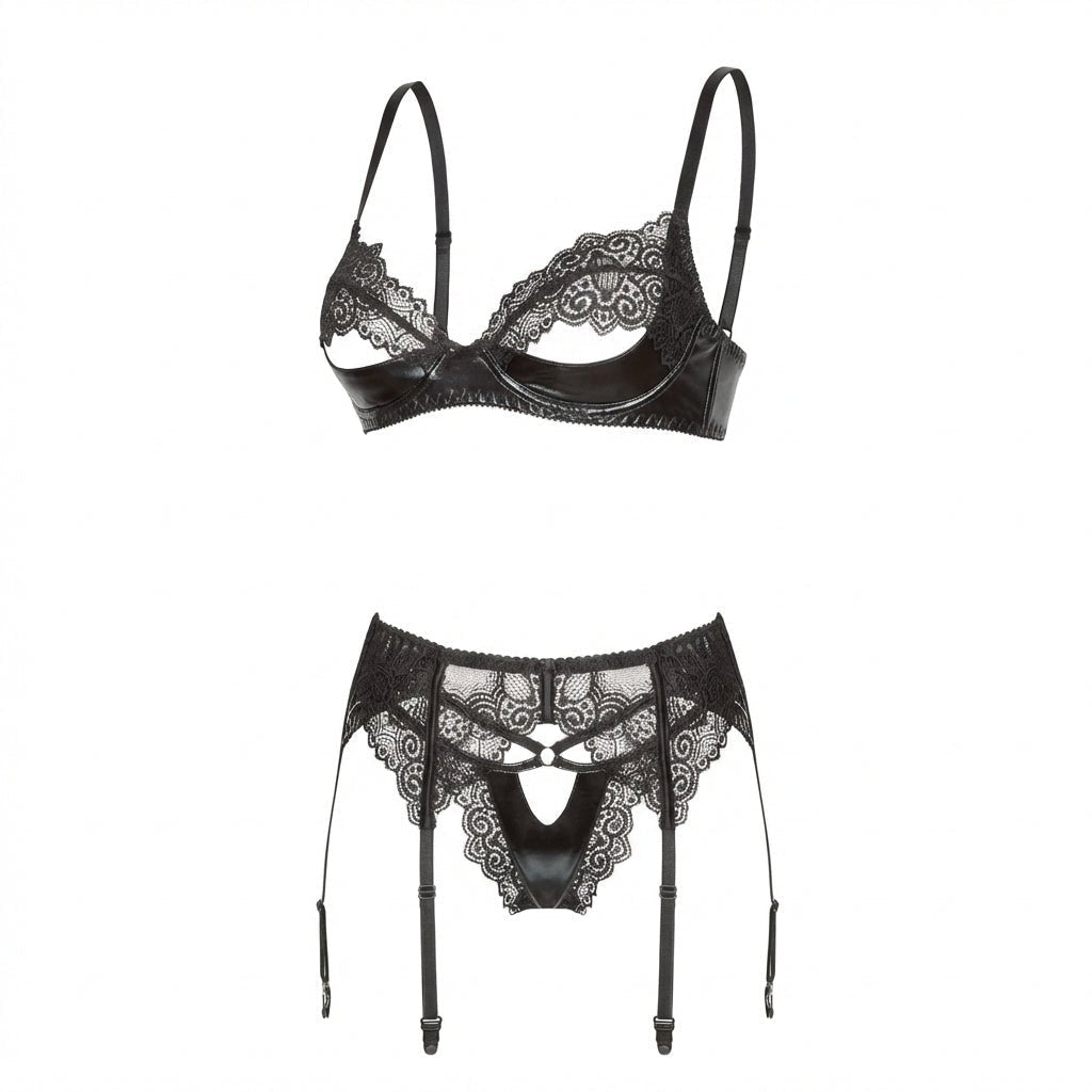 Lace Trim Bra And Suspender Belt Set - AR UNIVERSALAR UNIVERSALLingerie Set