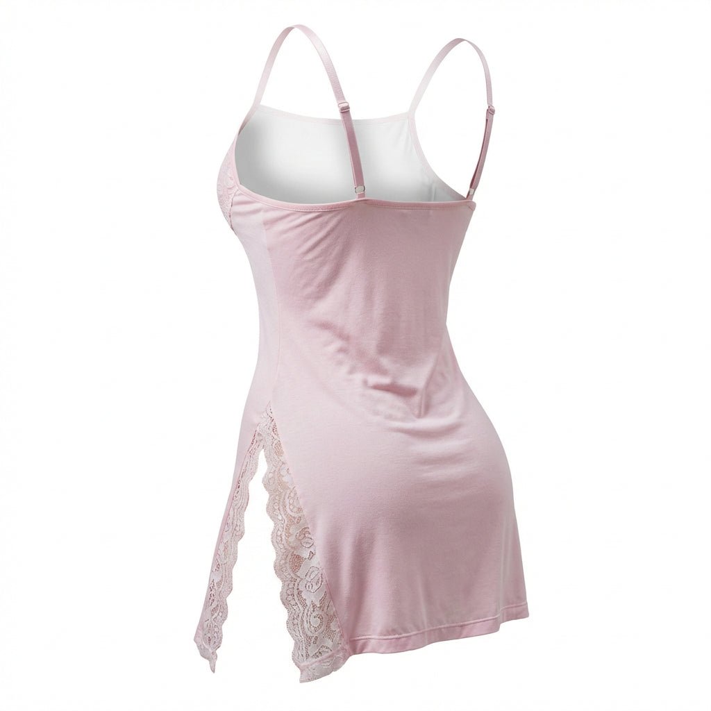 Lace Trim Chemise With High Side Slits