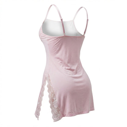 Lace Trim Chemise With High Side Slits