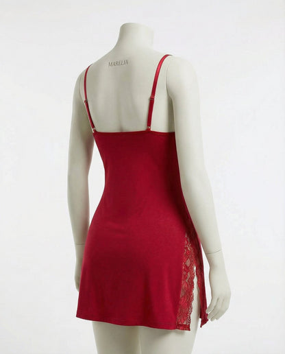 Lace Trim Chemise With High Side Slits