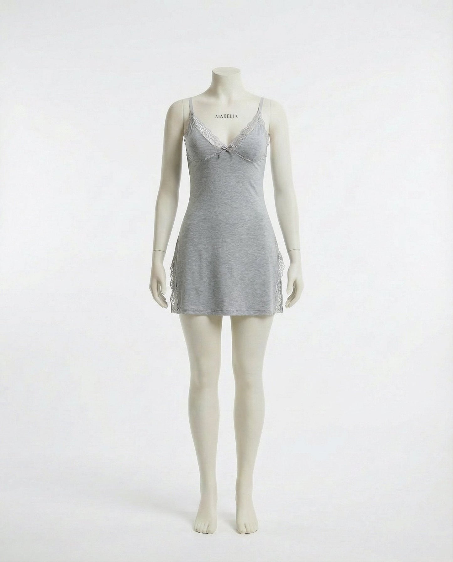 Lace Trim Chemise With High Side Slits