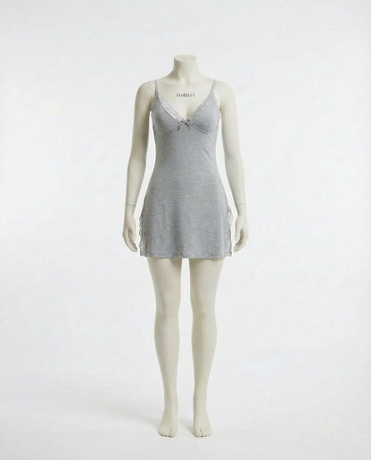 Lace Trim Chemise With High Side Slits