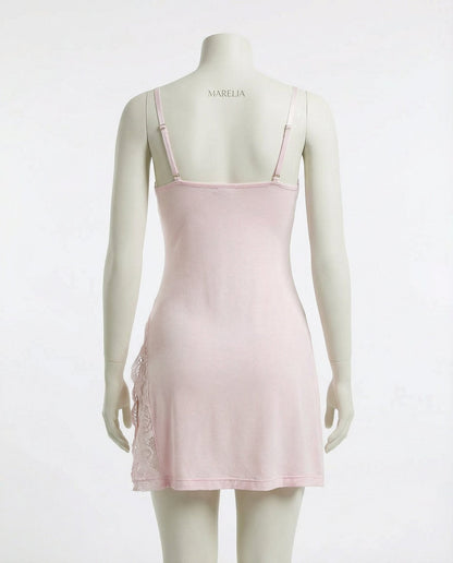 Lace Trim Chemise With High Side Slits