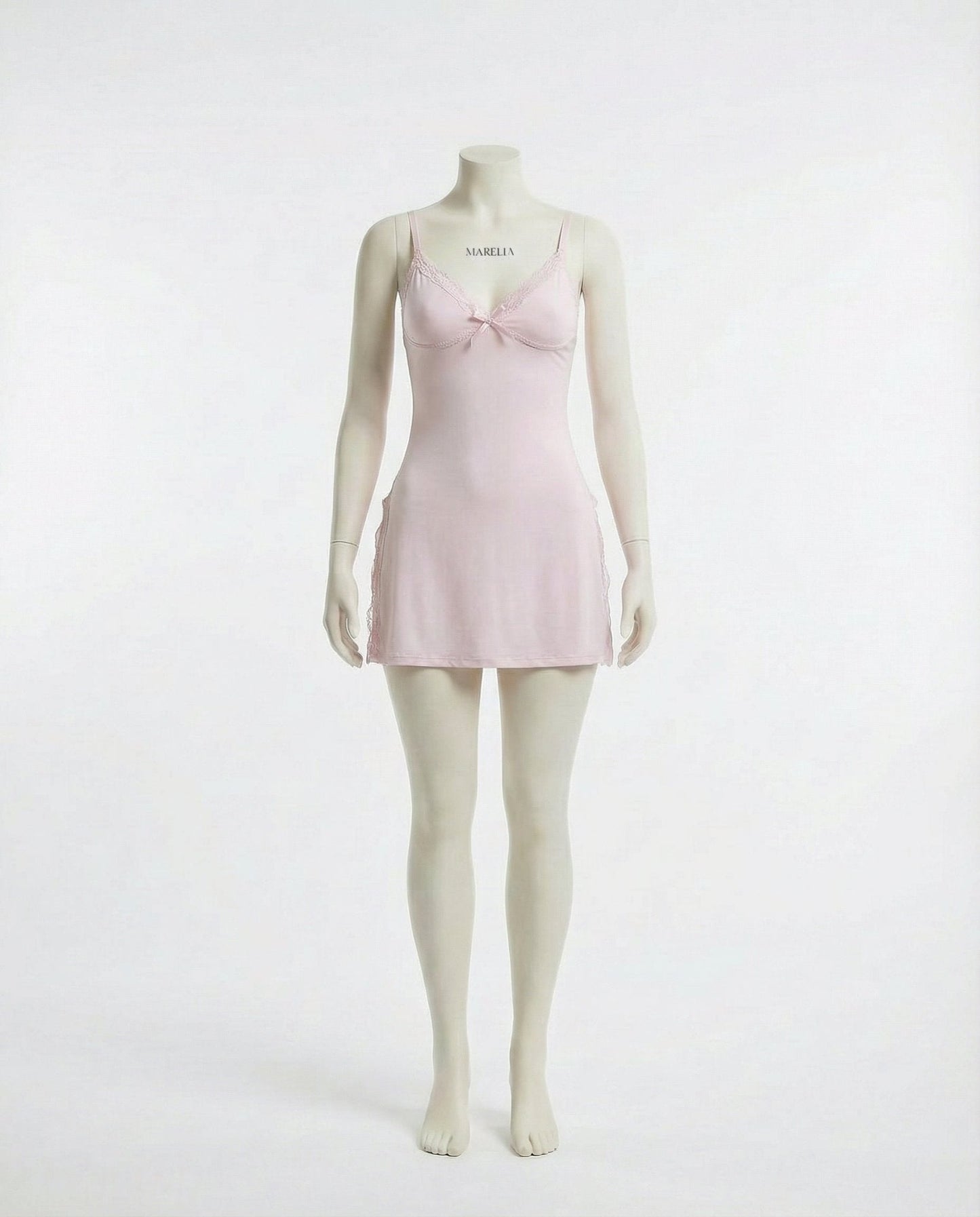 Lace Trim Chemise With High Side Slits
