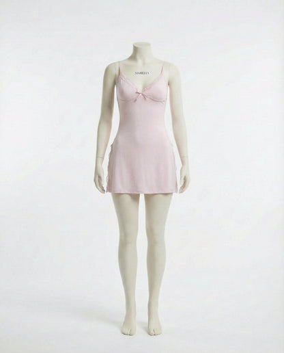 Lace Trim Chemise With High Side Slits