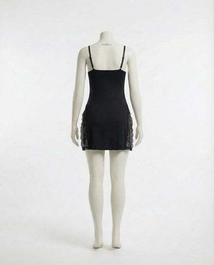 Lace Trim Chemise With High Side Slits