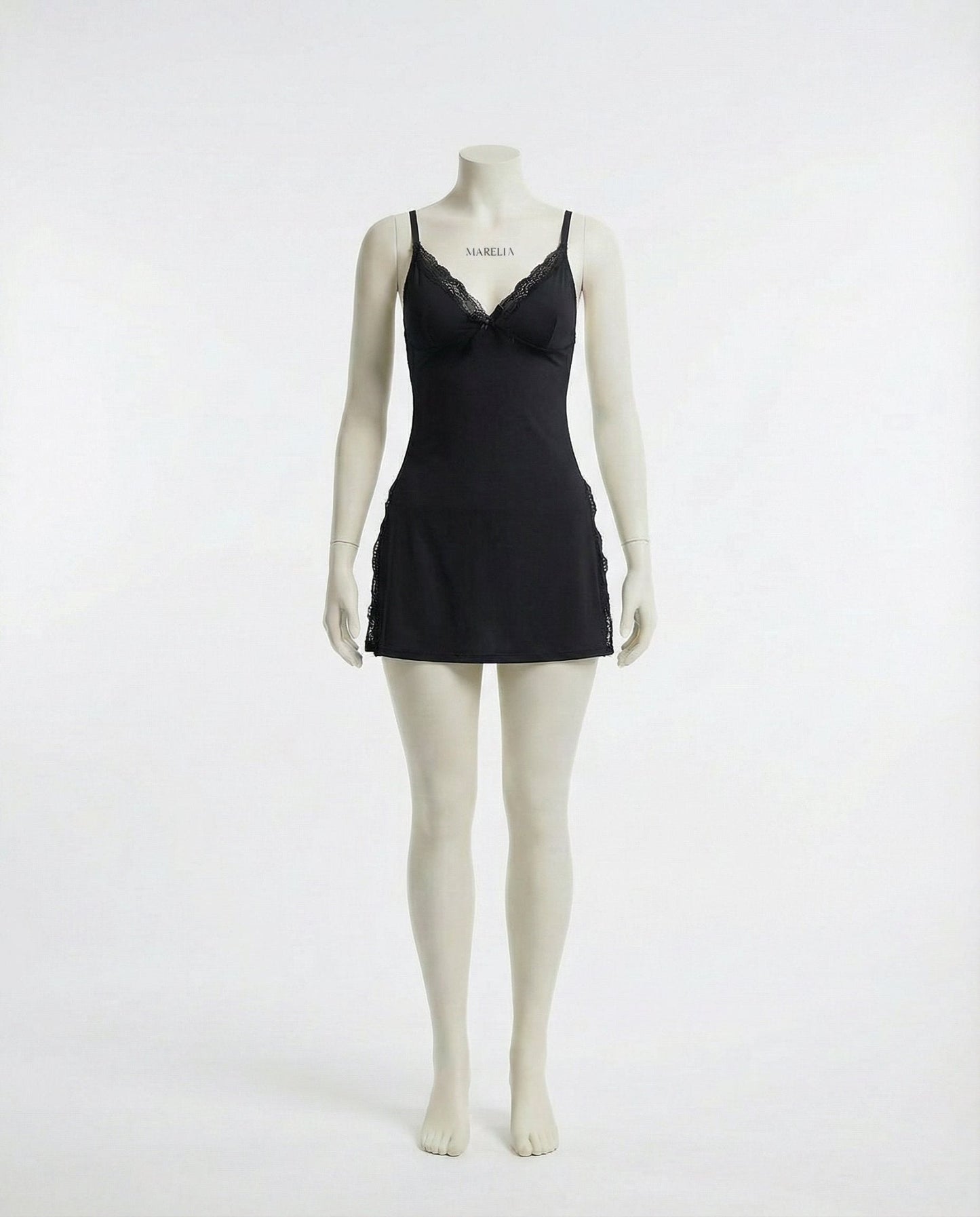 Lace Trim Chemise With High Side Slits