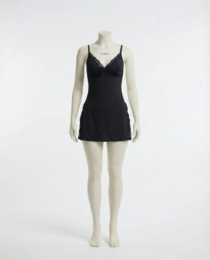 Lace Trim Chemise With High Side Slits