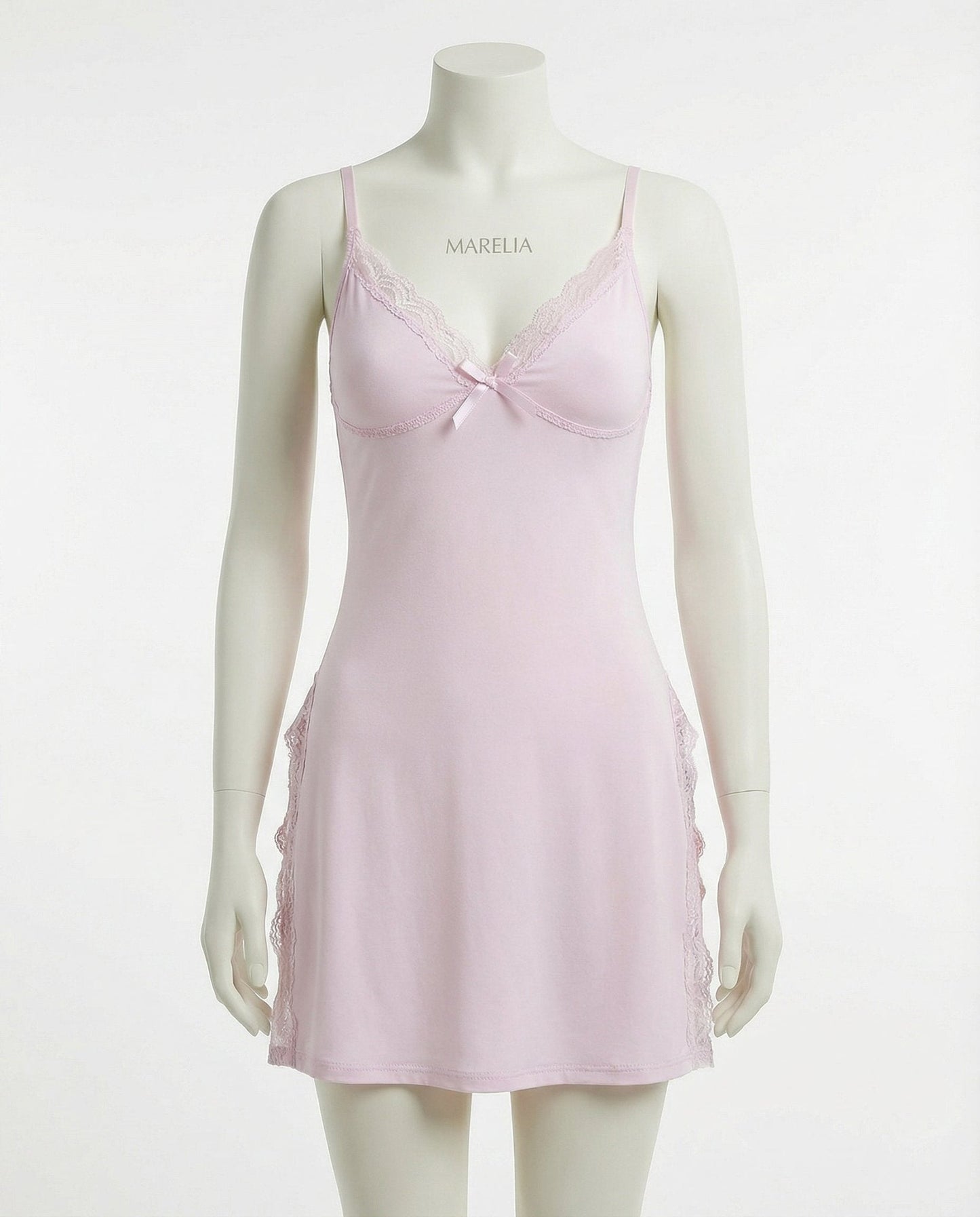 Lace Trim Chemise With High Side Slits