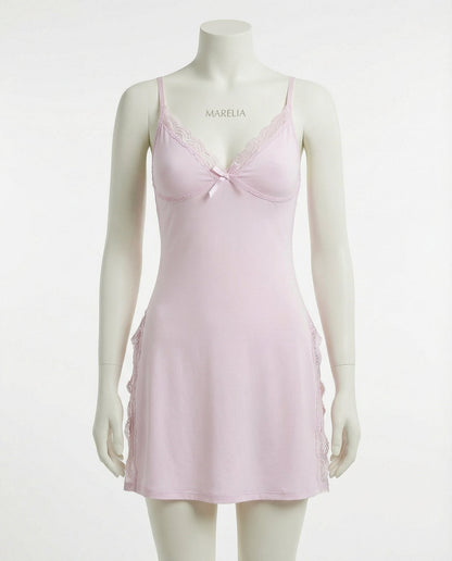 Lace Trim Chemise With High Side Slits