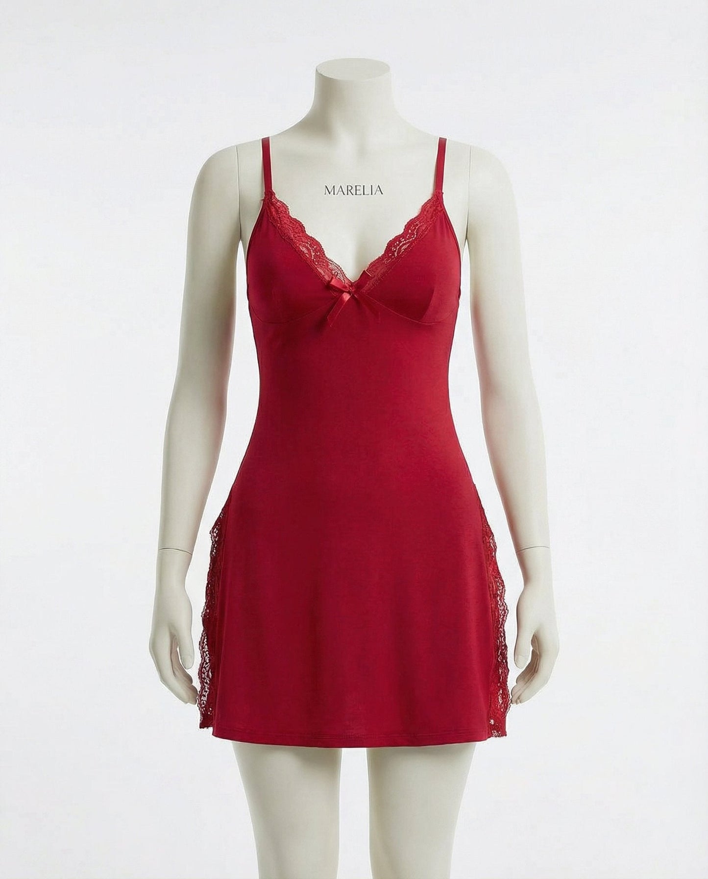 Lace Trim Chemise With High Side Slits