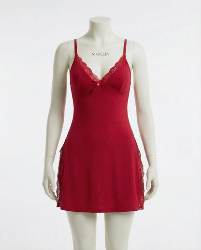 Lace Trim Chemise With High Side Slits