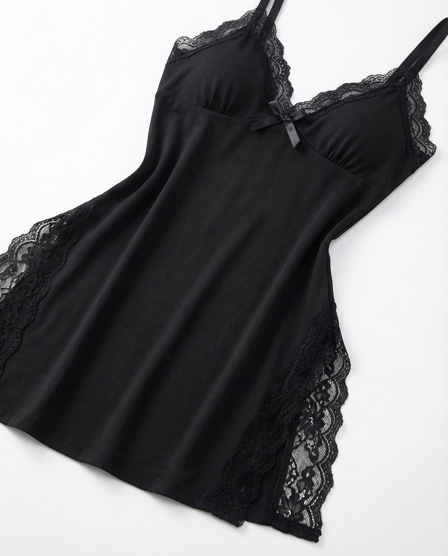 Lace Trim Chemise With High Side Slits