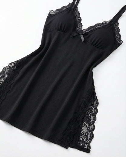 Lace Trim Chemise With High Side Slits