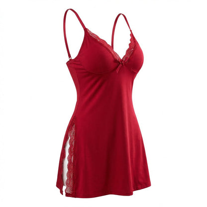 Lace Trim Chemise With High Side Slits
