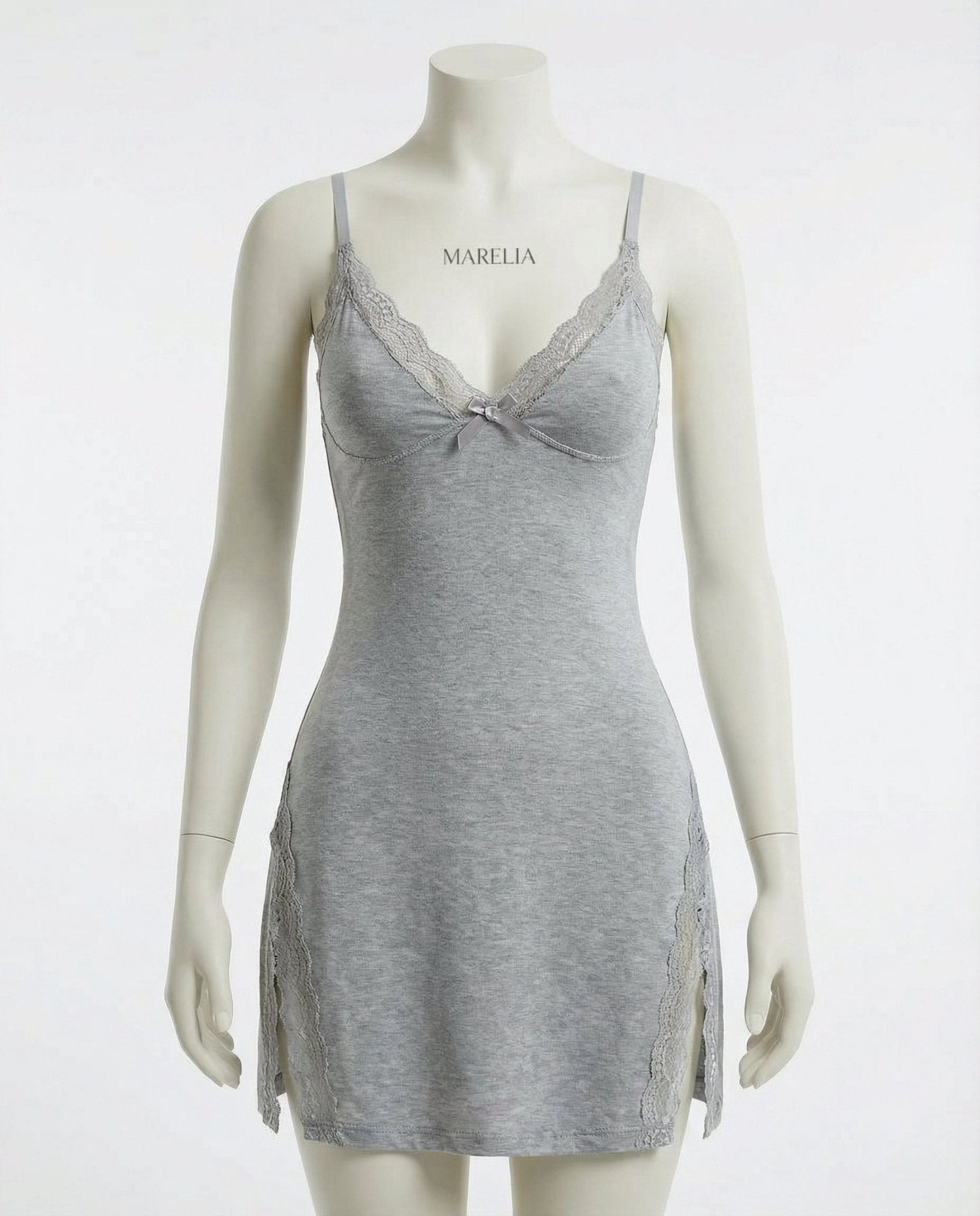 Lace Trim Chemise With High Side Slits
