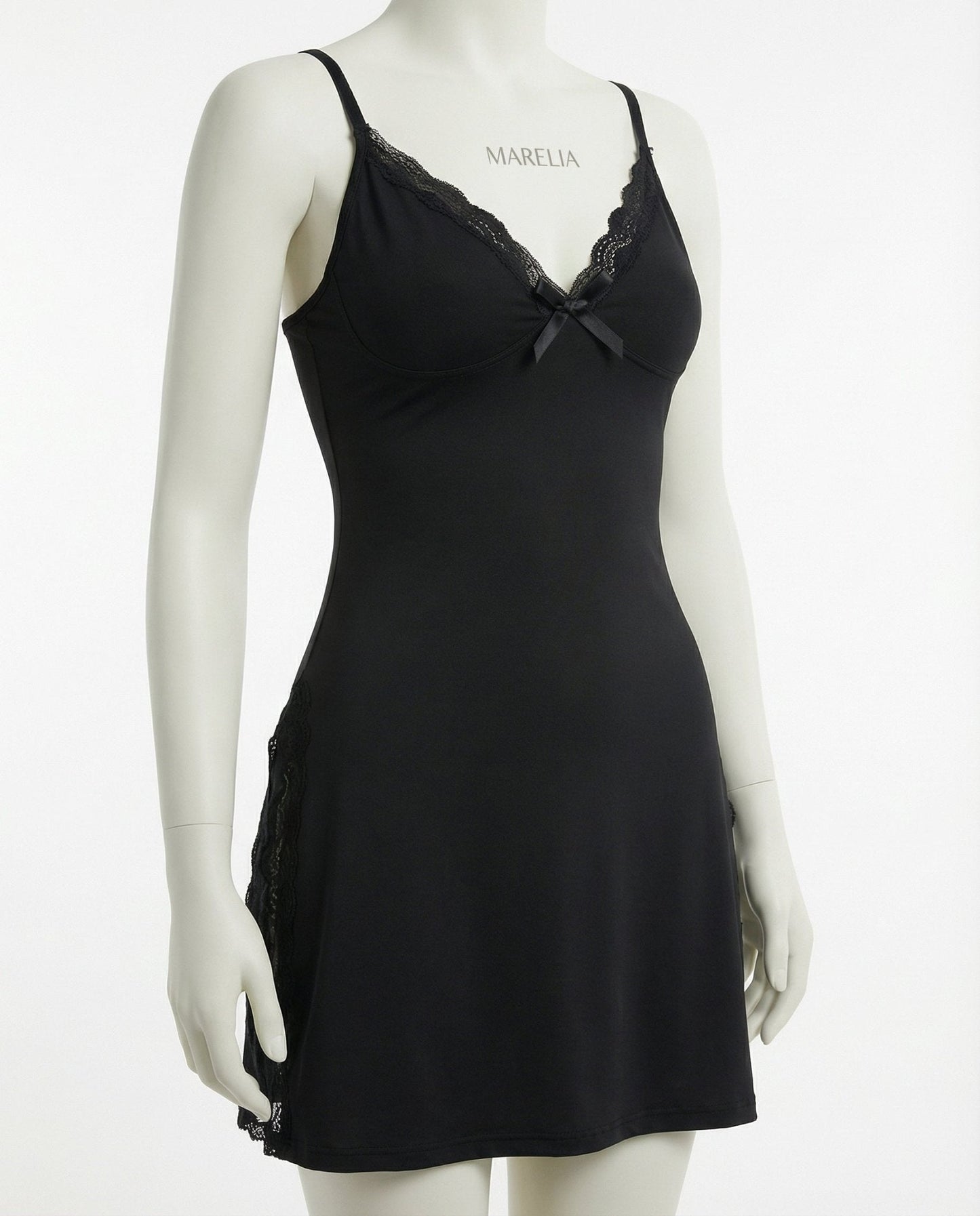 Lace Trim Chemise With High Side Slits
