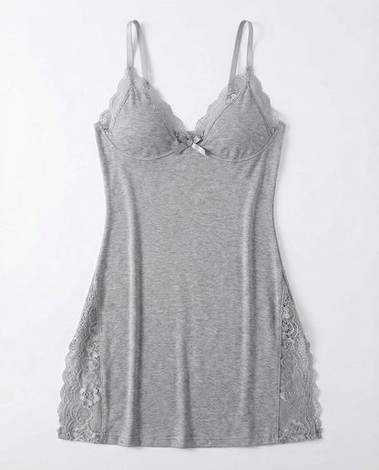 Lace Trim Chemise With High Side Slits