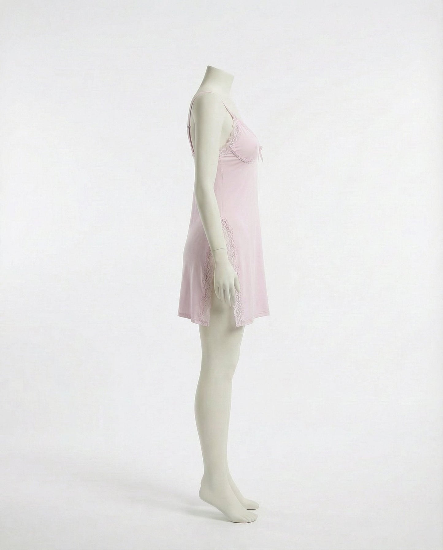 Lace Trim Chemise With High Side Slits
