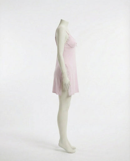 Lace Trim Chemise With High Side Slits