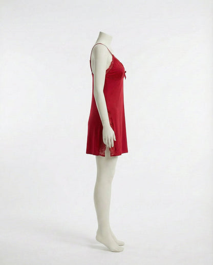 Lace Trim Chemise With High Side Slits