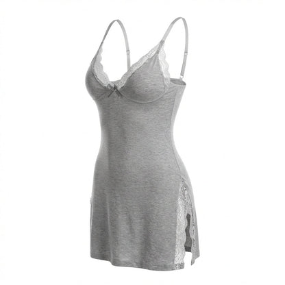 Lace Trim Chemise With High Side Slits