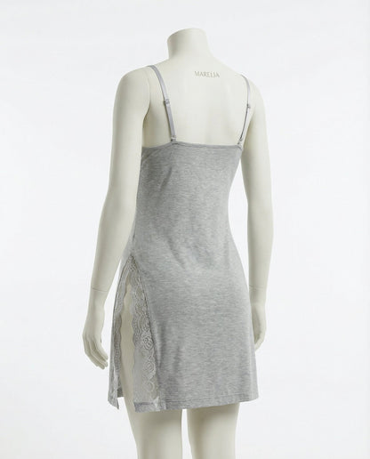 Lace Trim Chemise With High Side Slits