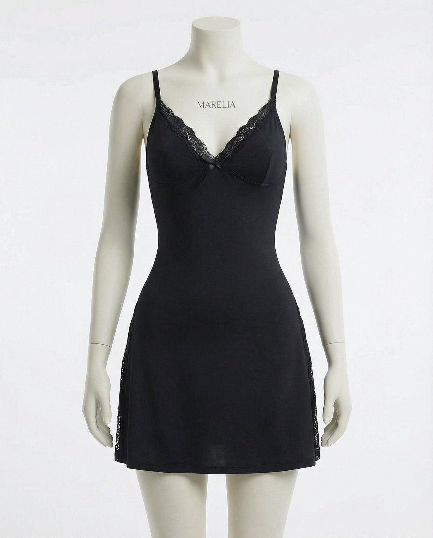 Lace Trim Chemise With High Side Slits