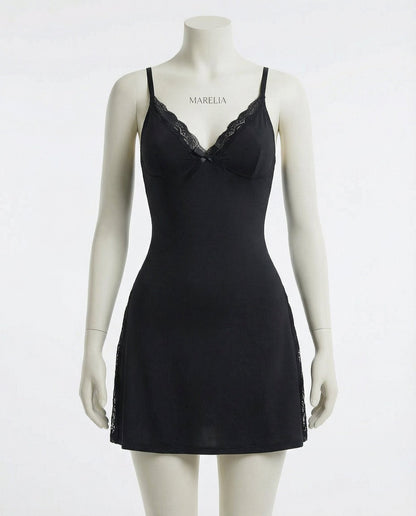 Lace Trim Chemise With High Side Slits