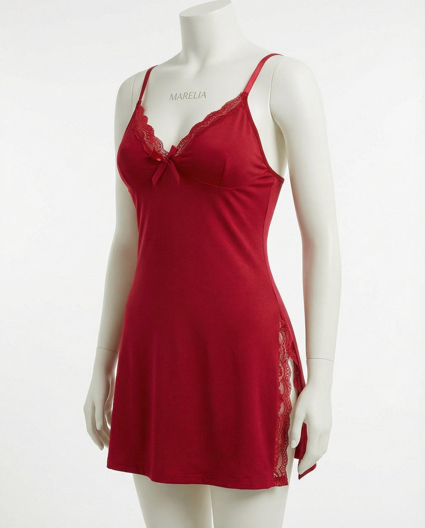 Lace Trim Chemise With High Side Slits