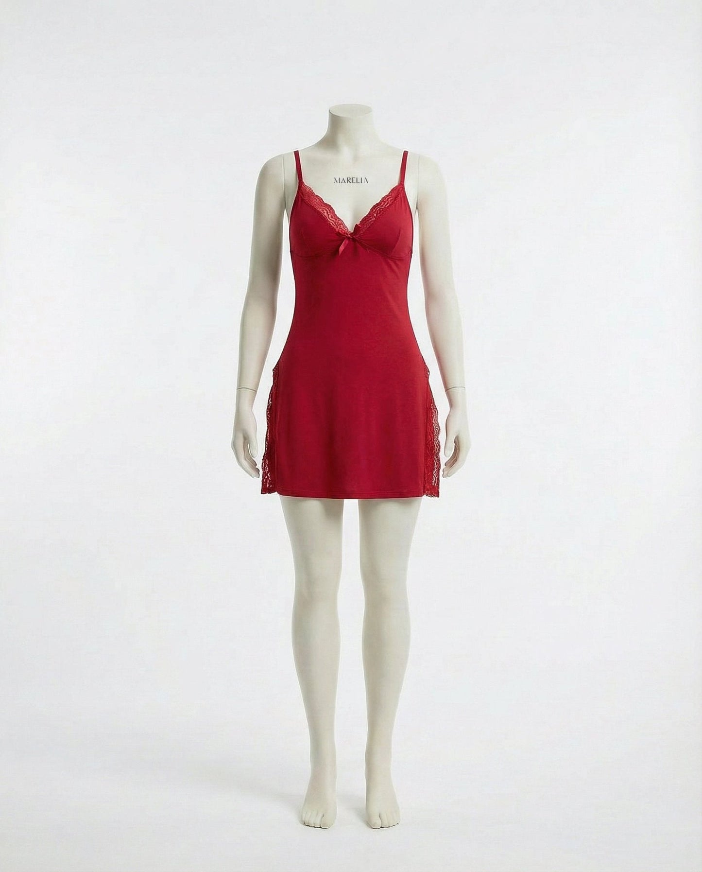 Lace Trim Chemise With High Side Slits