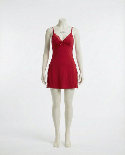 Lace Trim Chemise With High Side Slits