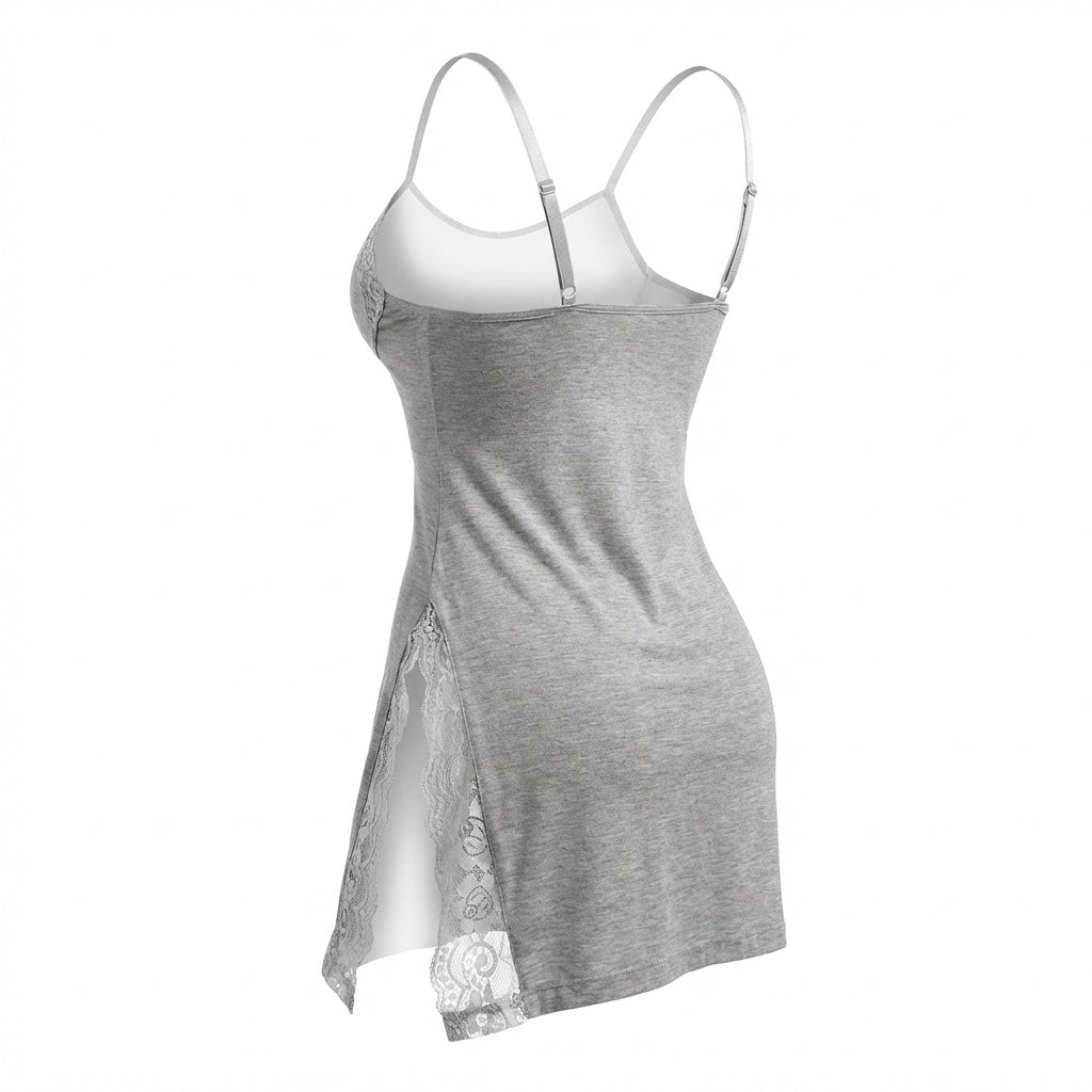 Lace Trim Chemise With High Side Slits