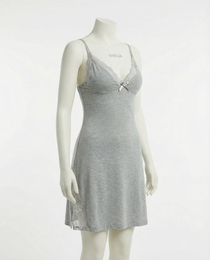 Lace Trim Chemise With High Side Slits