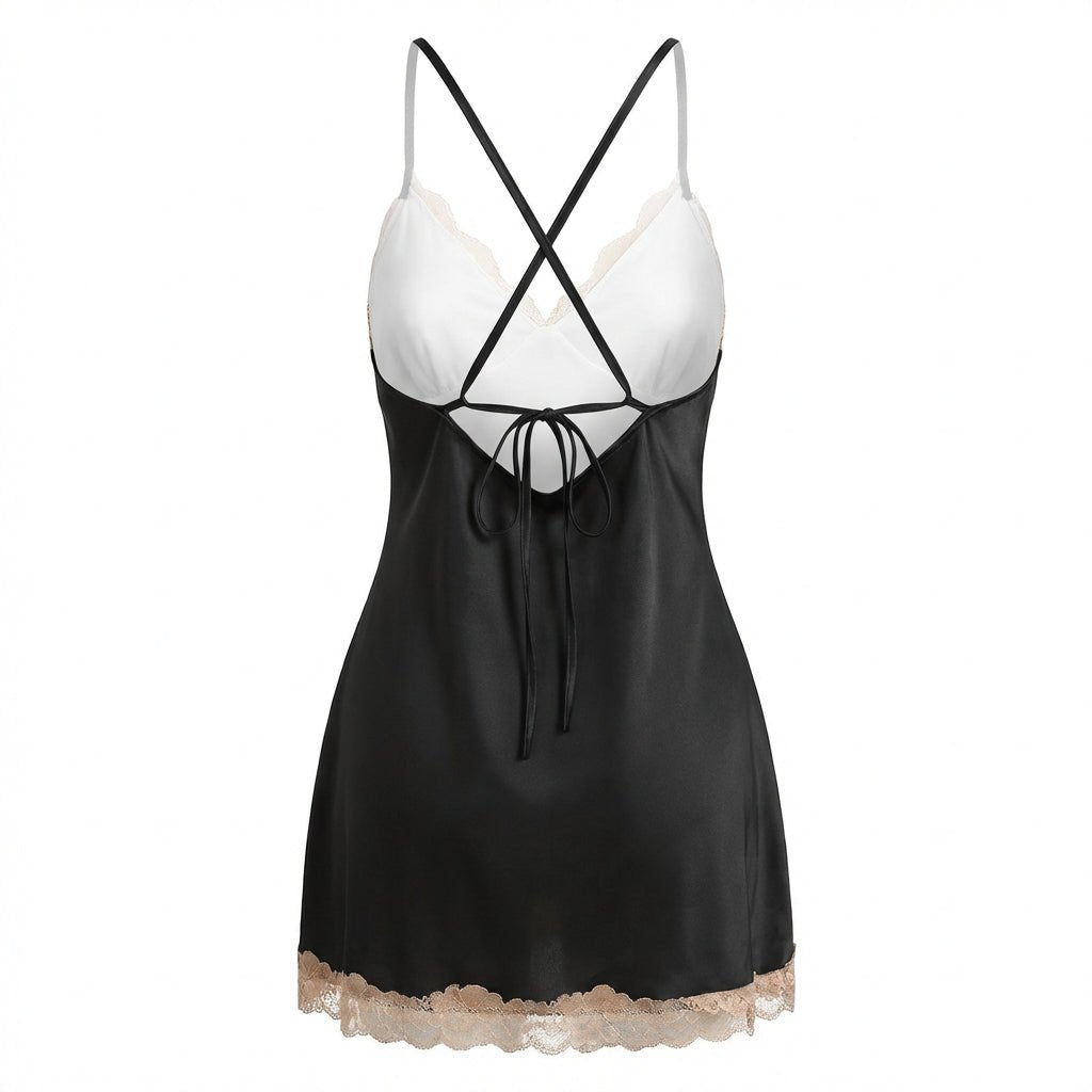 Lace Trim Chemise With Open Back