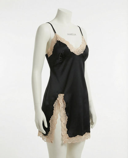 Lace Trim Chemise With Open Back