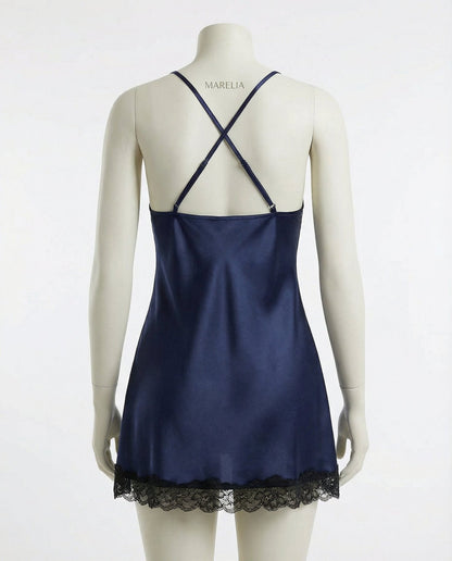Lace Trim Chemise With Open Back