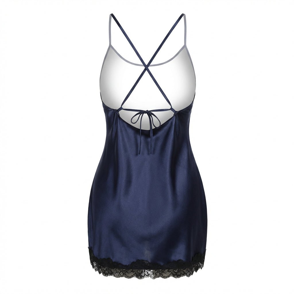 Lace Trim Chemise With Open Back
