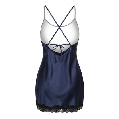 Lace Trim Chemise With Open Back
