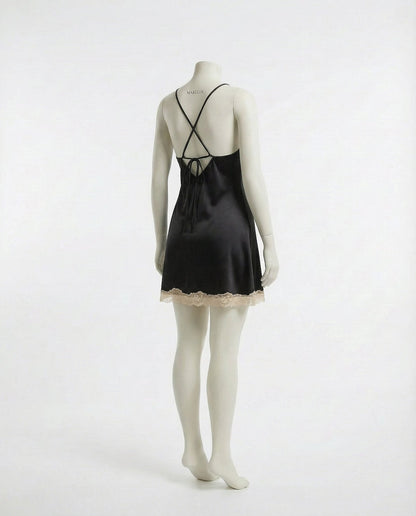 Lace Trim Chemise With Open Back