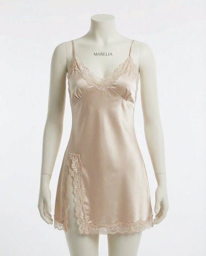 Lace Trim Chemise With Open Back