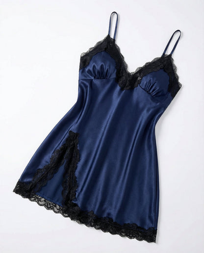 Lace Trim Chemise With Open Back
