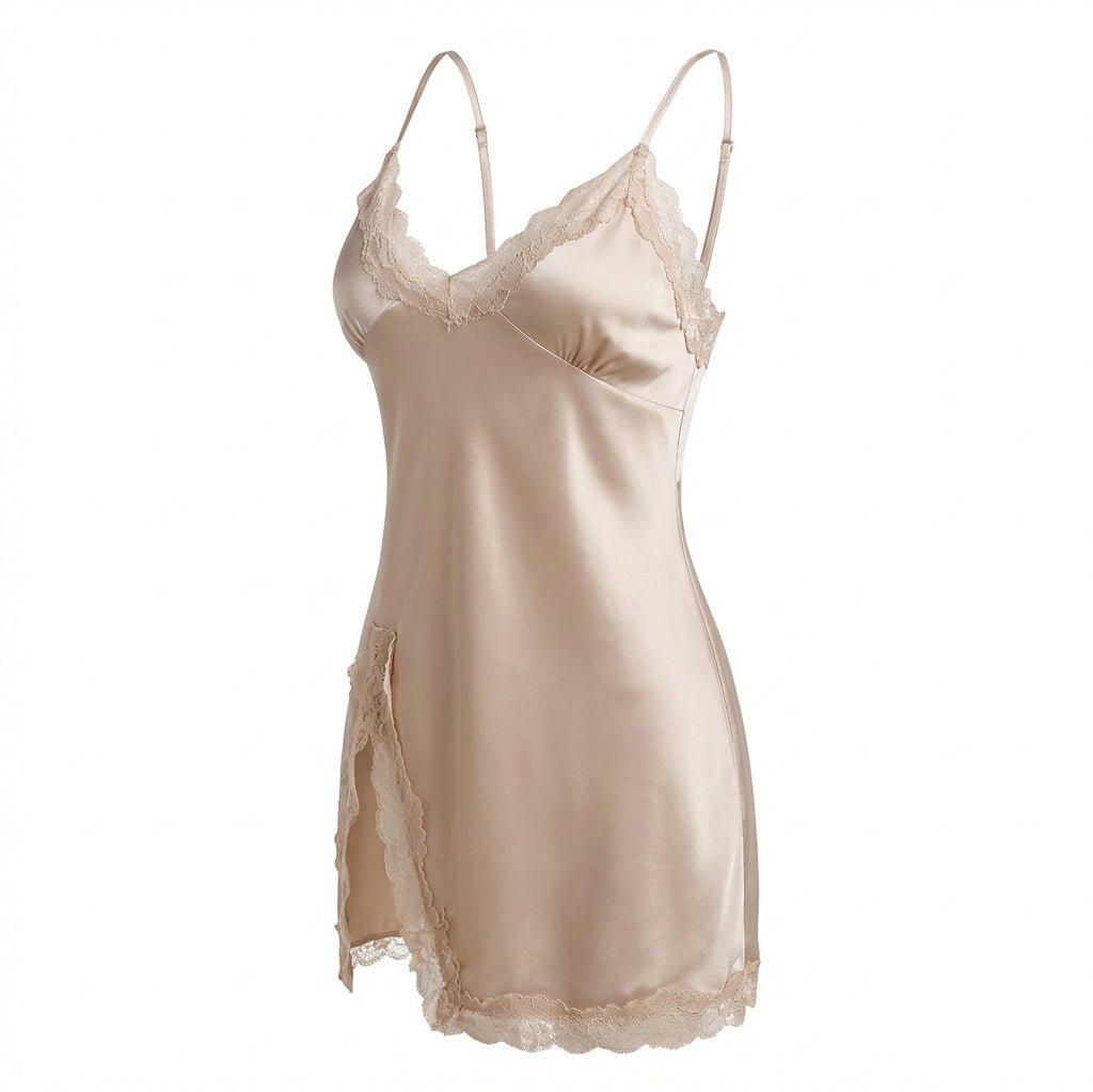 Lace Trim Chemise With Open Back